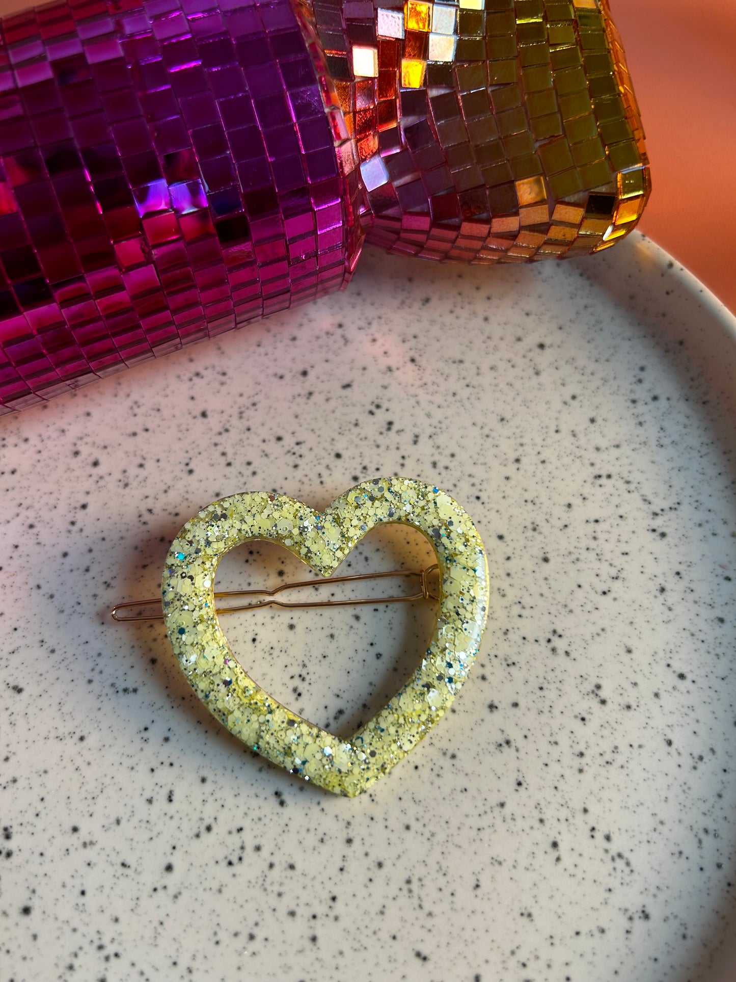 Barrette Cœur jaune pastel 💛