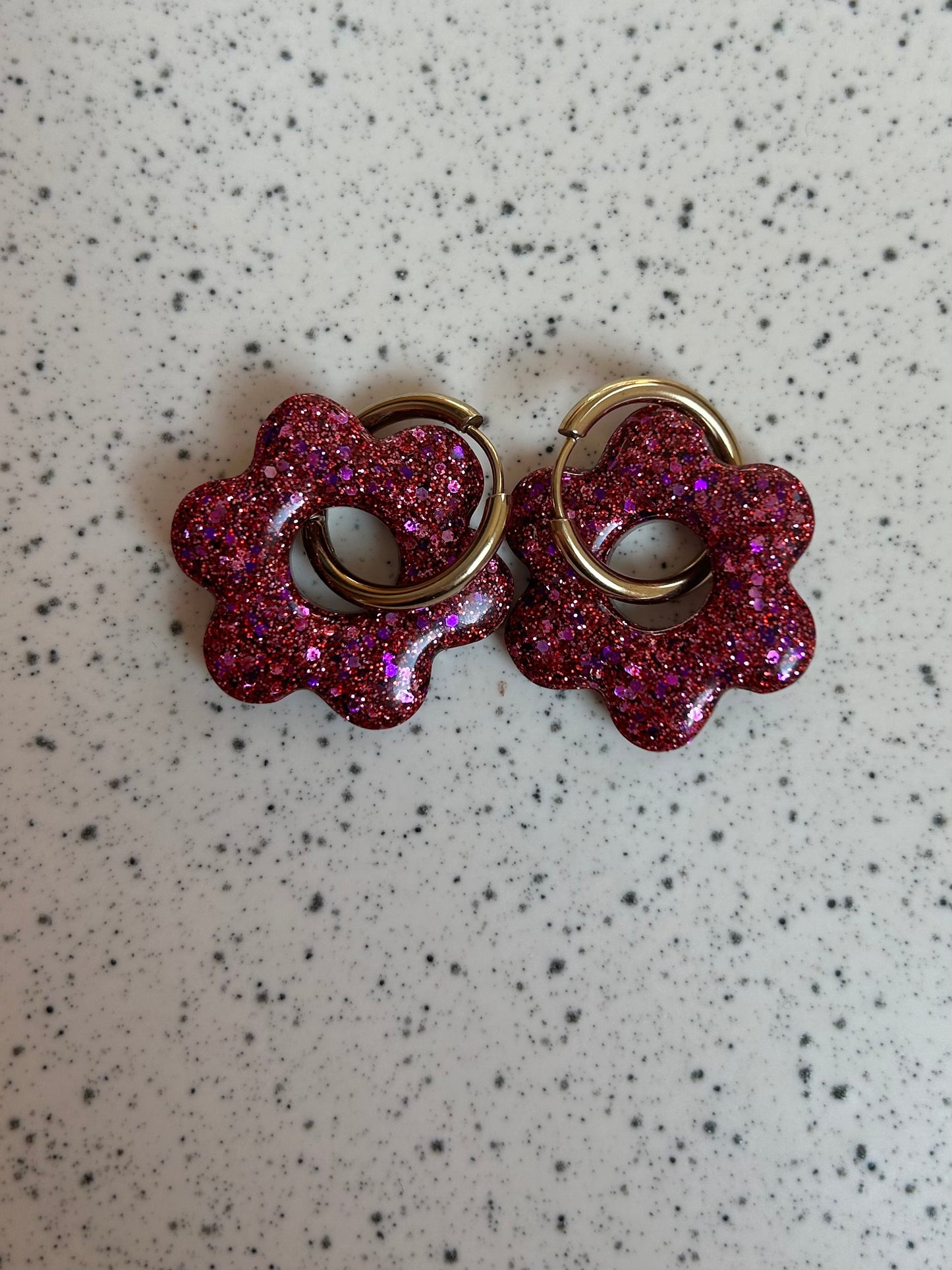 Boucle d’oreille Fleurs Fushia rouge 🌸
