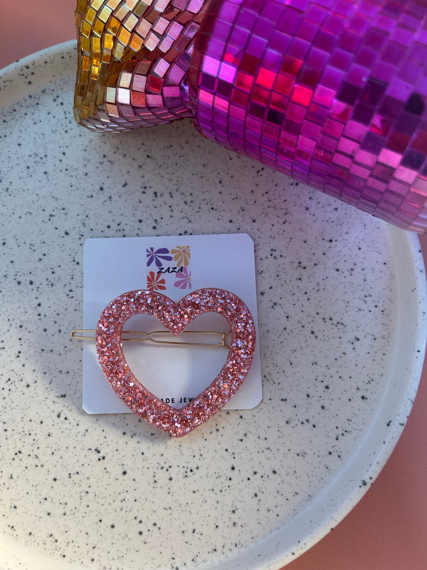 Barrette cœur Rose Sucré💗