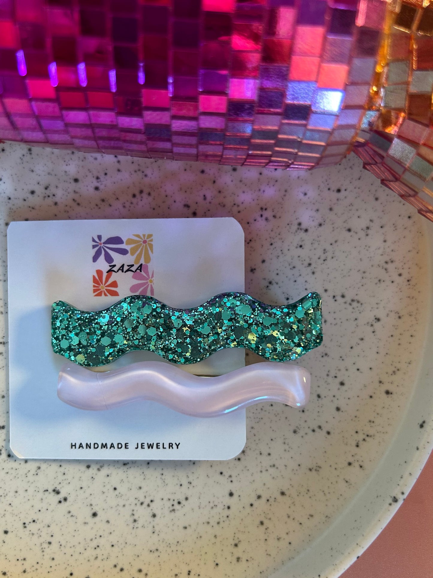 Duo de Barrettes Vagues Vert & Lilas💚