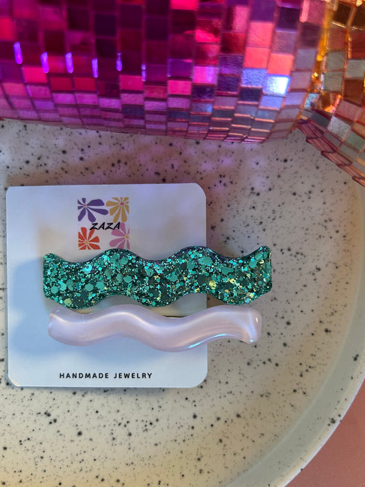 Duo de Barrettes Vagues Vert & Lilas💚