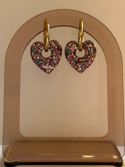 Boucles d’oreilles cœur vert fuchsia