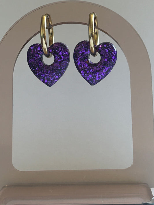 Boucles d’oreilles cœur violet nocturne
