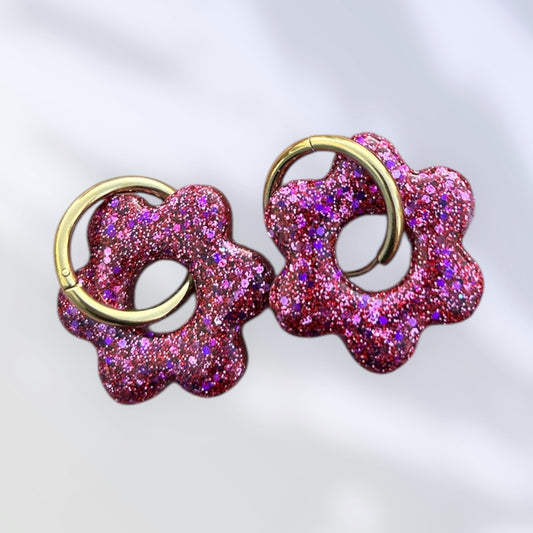 Boucle d’oreille Fleurs Fushia rouge 🌸