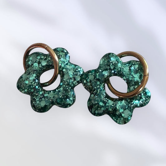 Boucle d’oreille Fleurs vert fluorescent 🌸